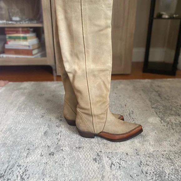 New Free People Sterling Western Tall Boots Tan Suede Leather Size 37.5 - Picture 11 of 13